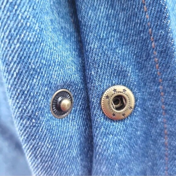 First Choice VTG 1990s Men's Premium Denim Varsity Bomber Jean Jacket Blue NWT - Picture 13 of 16